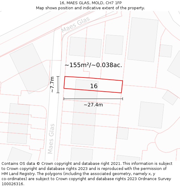 16, MAES GLAS, MOLD, CH7 1FP: Plot and title map