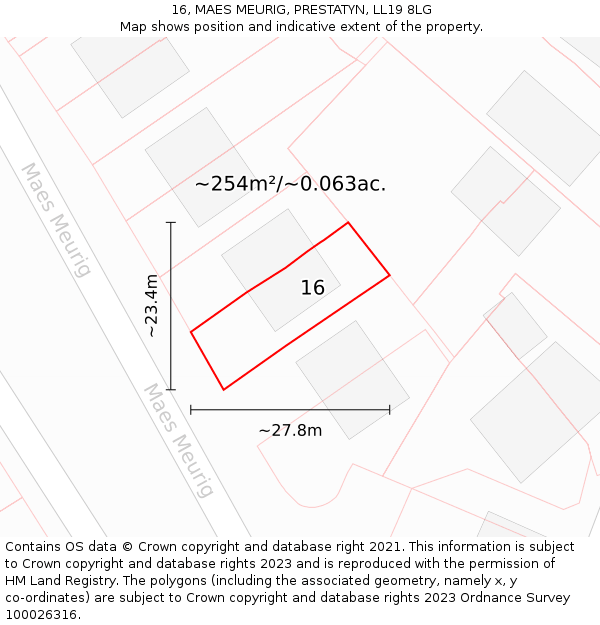 16, MAES MEURIG, PRESTATYN, LL19 8LG: Plot and title map