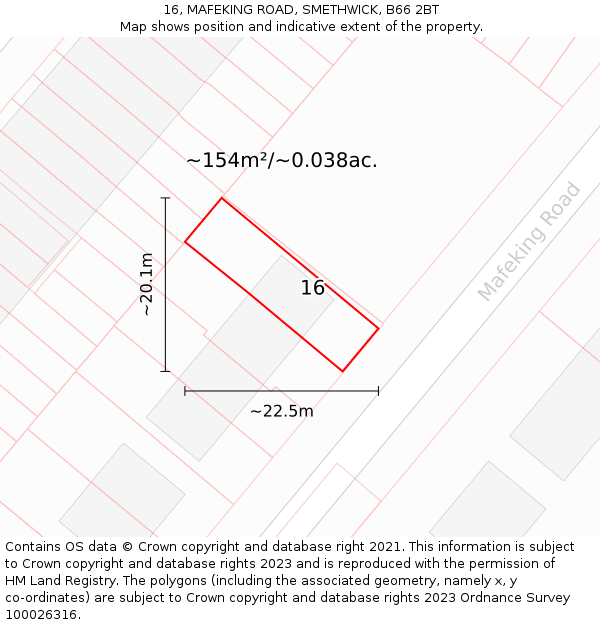 16, MAFEKING ROAD, SMETHWICK, B66 2BT: Plot and title map