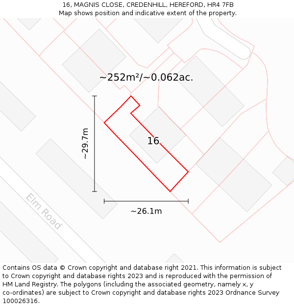 16, MAGNIS CLOSE, CREDENHILL, HEREFORD, HR4 7FB: Plot and title map