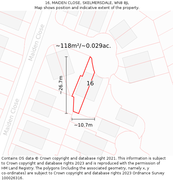 16, MAIDEN CLOSE, SKELMERSDALE, WN8 8JL: Plot and title map