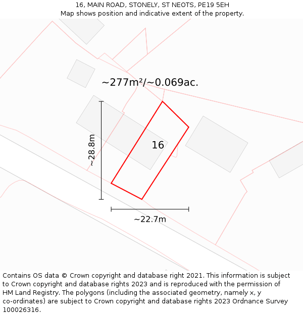 16, MAIN ROAD, STONELY, ST NEOTS, PE19 5EH: Plot and title map