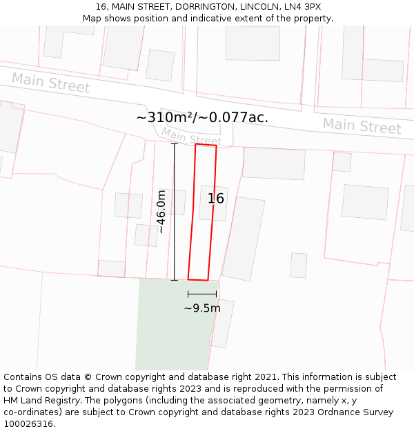 16, MAIN STREET, DORRINGTON, LINCOLN, LN4 3PX: Plot and title map