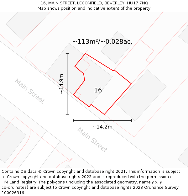 16, MAIN STREET, LECONFIELD, BEVERLEY, HU17 7NQ: Plot and title map