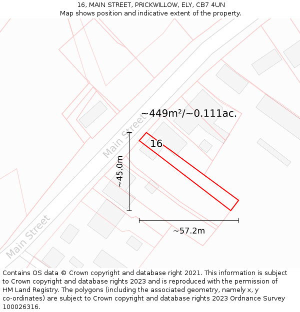 16, MAIN STREET, PRICKWILLOW, ELY, CB7 4UN: Plot and title map