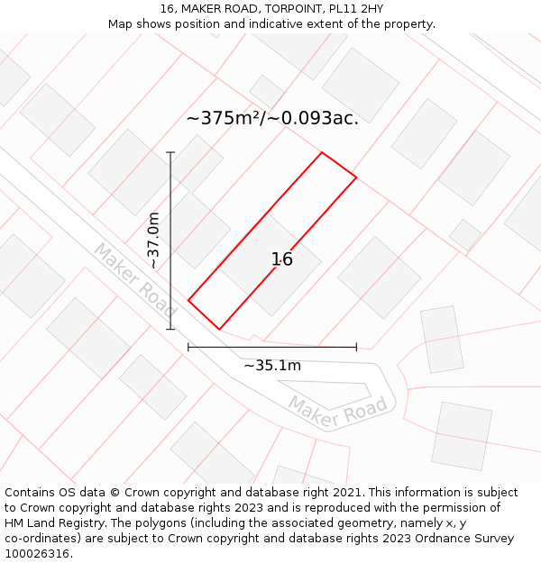 16, MAKER ROAD, TORPOINT, PL11 2HY: Plot and title map