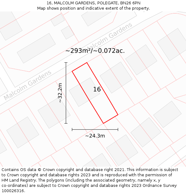 16, MALCOLM GARDENS, POLEGATE, BN26 6PN: Plot and title map