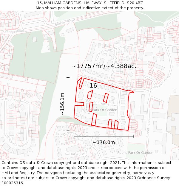 16, MALHAM GARDENS, HALFWAY, SHEFFIELD, S20 4RZ: Plot and title map