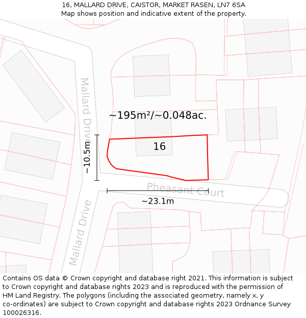 16, MALLARD DRIVE, CAISTOR, MARKET RASEN, LN7 6SA: Plot and title map