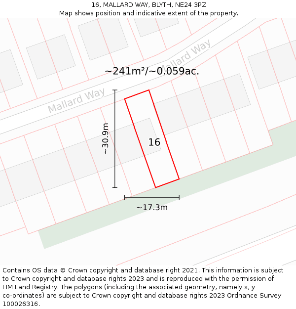 16, MALLARD WAY, BLYTH, NE24 3PZ: Plot and title map