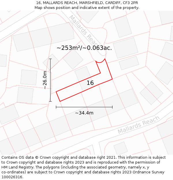 16, MALLARDS REACH, MARSHFIELD, CARDIFF, CF3 2PR: Plot and title map