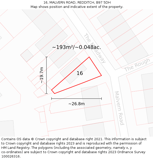 16, MALVERN ROAD, REDDITCH, B97 5DH: Plot and title map
