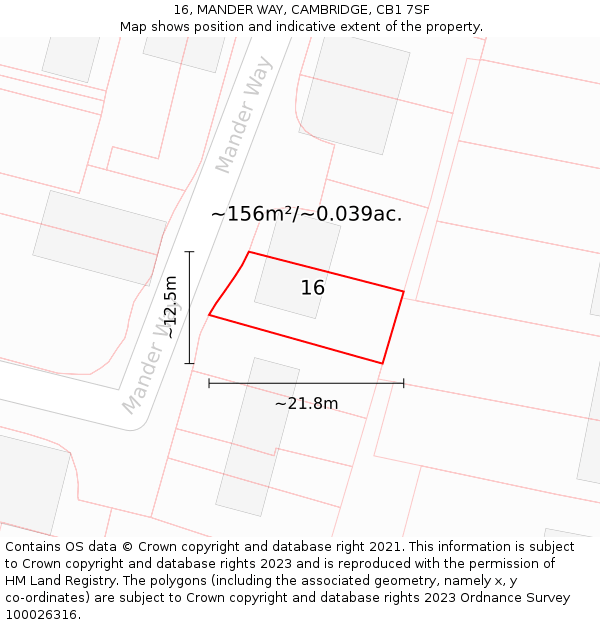 16, MANDER WAY, CAMBRIDGE, CB1 7SF: Plot and title map
