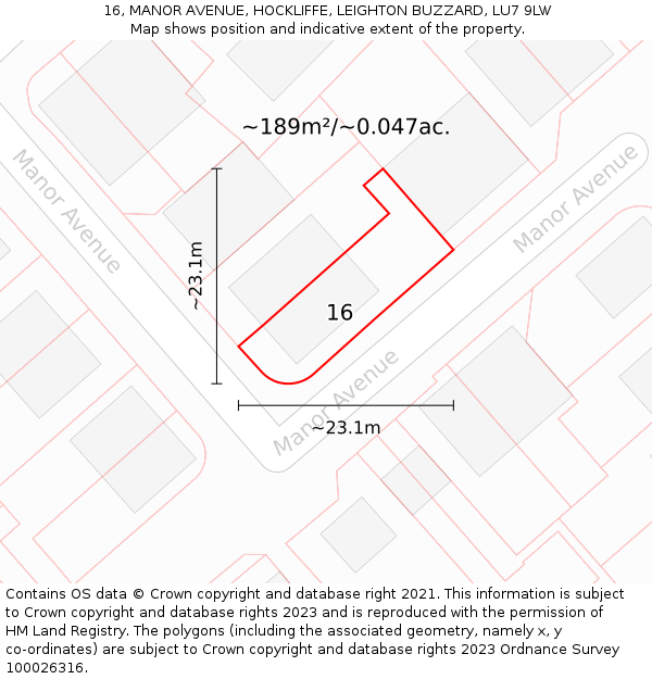 16, MANOR AVENUE, HOCKLIFFE, LEIGHTON BUZZARD, LU7 9LW: Plot and title map
