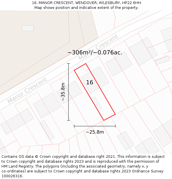 16, MANOR CRESCENT, WENDOVER, AYLESBURY, HP22 6HH: Plot and title map
