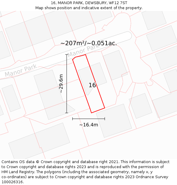 16, MANOR PARK, DEWSBURY, WF12 7ST: Plot and title map
