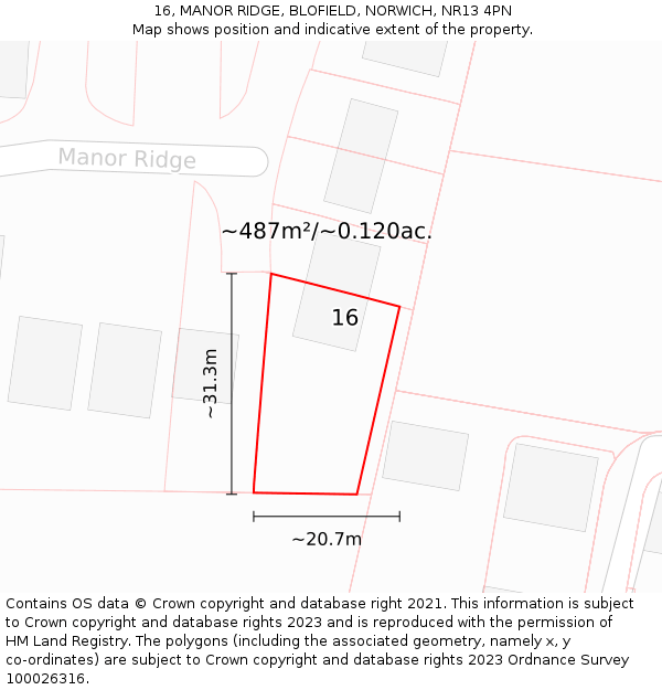 16, MANOR RIDGE, BLOFIELD, NORWICH, NR13 4PN: Plot and title map