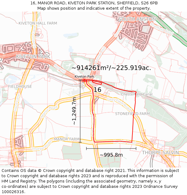 16, MANOR ROAD, KIVETON PARK STATION, SHEFFIELD, S26 6PB: Plot and title map