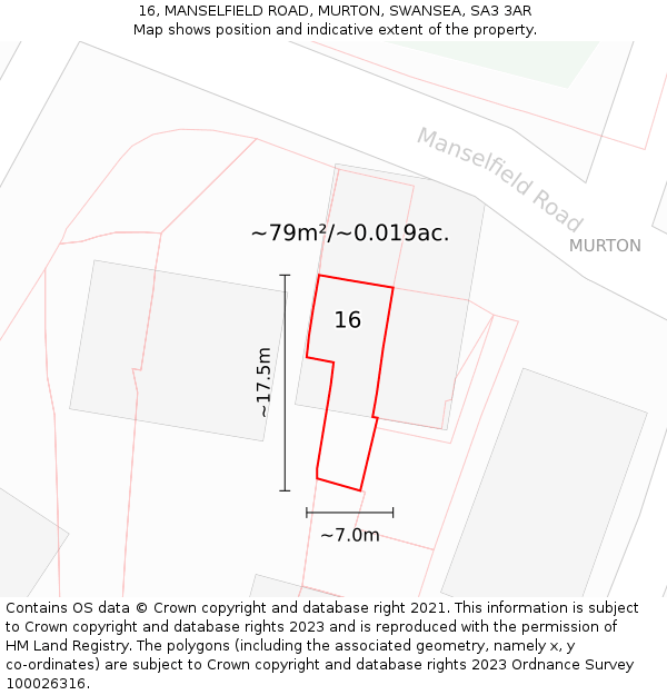 16, MANSELFIELD ROAD, MURTON, SWANSEA, SA3 3AR: Plot and title map