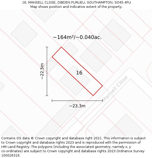 16, MANSELL CLOSE, DIBDEN PURLIEU, SOUTHAMPTON, SO45 4PU: Plot and title map