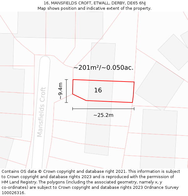 16, MANSFIELDS CROFT, ETWALL, DERBY, DE65 6NJ: Plot and title map