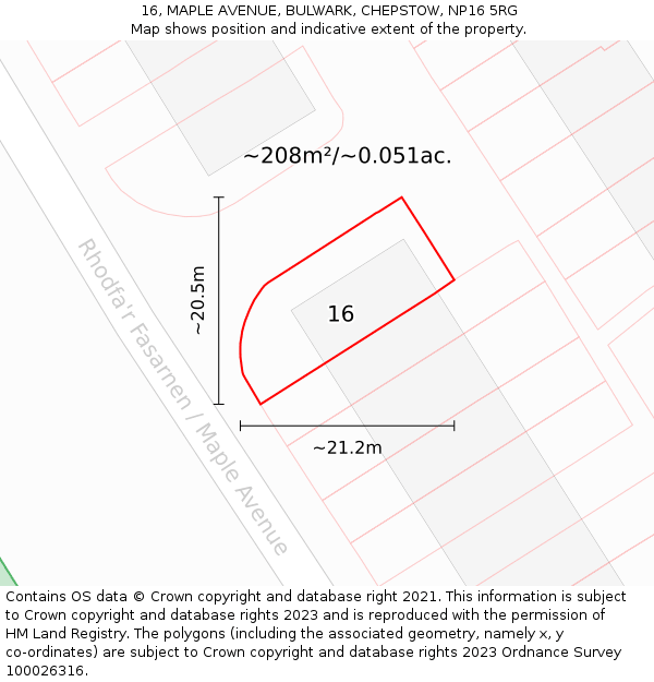 16, MAPLE AVENUE, BULWARK, CHEPSTOW, NP16 5RG: Plot and title map