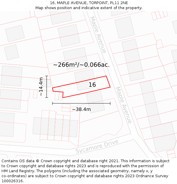 16, MAPLE AVENUE, TORPOINT, PL11 2NE: Plot and title map