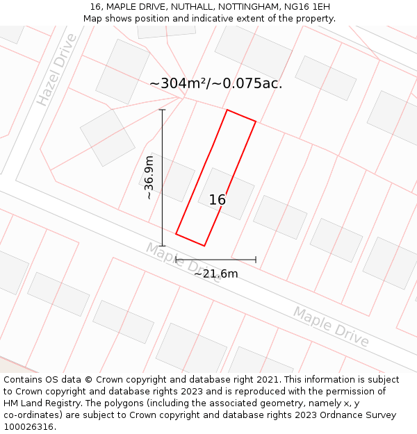 16, MAPLE DRIVE, NUTHALL, NOTTINGHAM, NG16 1EH: Plot and title map