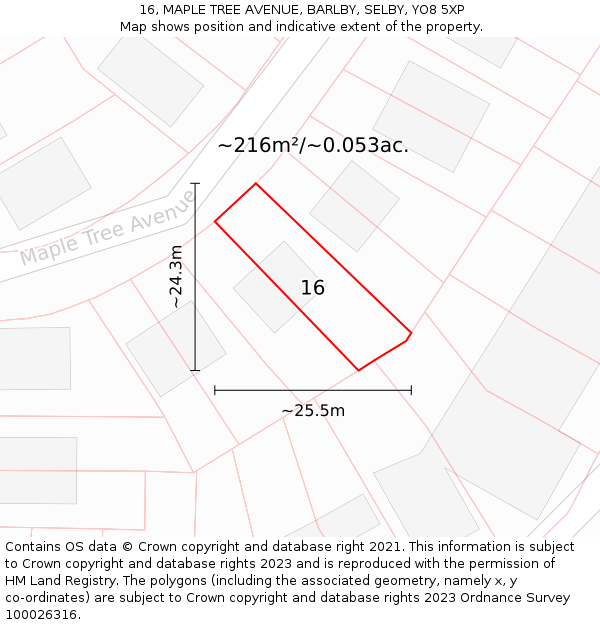16, MAPLE TREE AVENUE, BARLBY, SELBY, YO8 5XP: Plot and title map