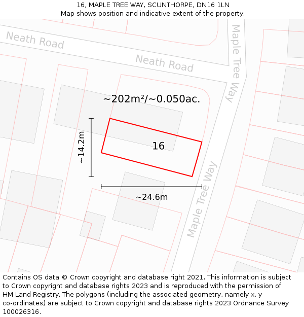 16, MAPLE TREE WAY, SCUNTHORPE, DN16 1LN: Plot and title map