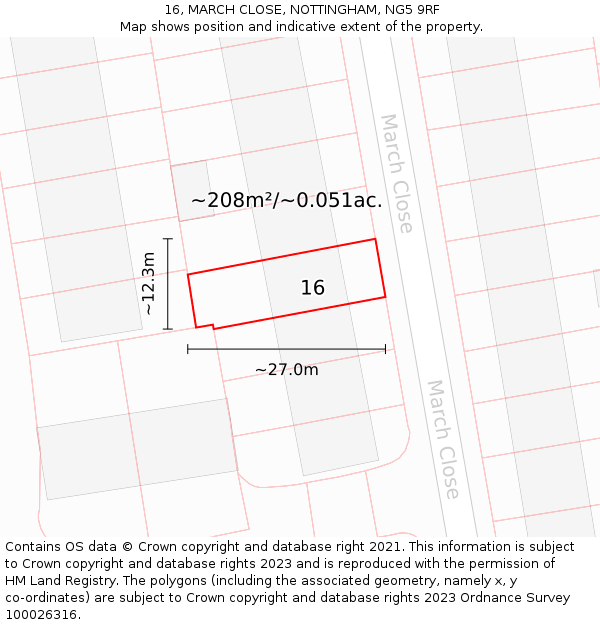 16, MARCH CLOSE, NOTTINGHAM, NG5 9RF: Plot and title map