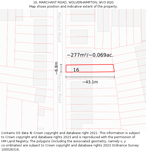 16, MARCHANT ROAD, WOLVERHAMPTON, WV3 9QG: Plot and title map