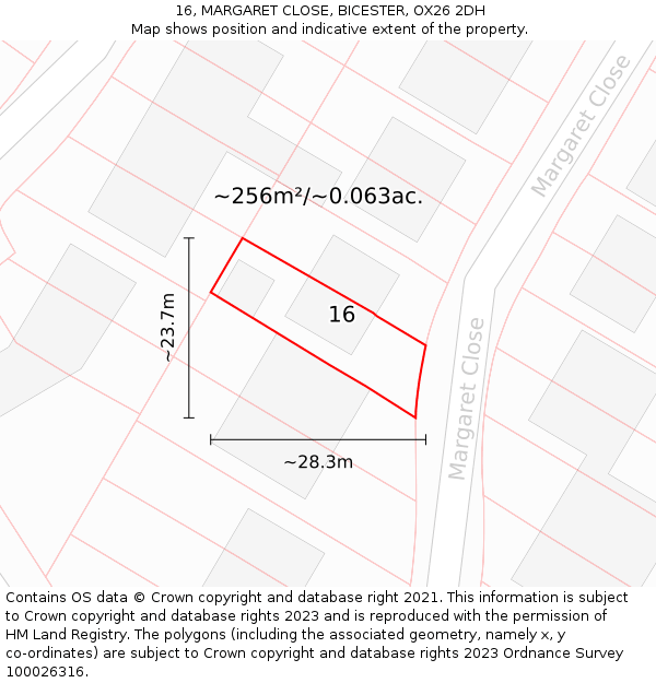 16, MARGARET CLOSE, BICESTER, OX26 2DH: Plot and title map