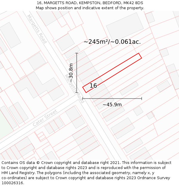 16, MARGETTS ROAD, KEMPSTON, BEDFORD, MK42 8DS: Plot and title map