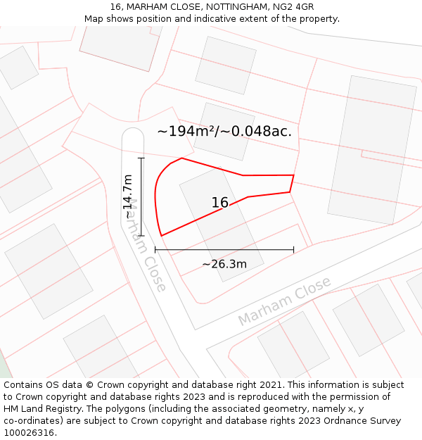 16, MARHAM CLOSE, NOTTINGHAM, NG2 4GR: Plot and title map