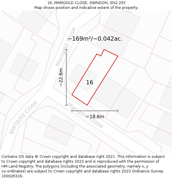 16, MARIGOLD CLOSE, SWINDON, SN2 2SY: Plot and title map