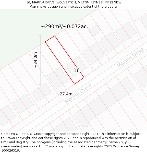 16, MARINA DRIVE, WOLVERTON, MILTON KEYNES, MK12 5DW: Plot and title map