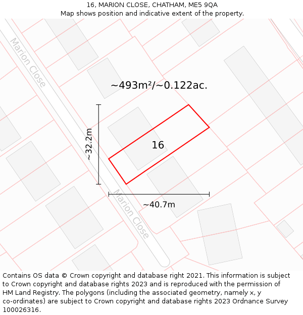 16, MARION CLOSE, CHATHAM, ME5 9QA: Plot and title map