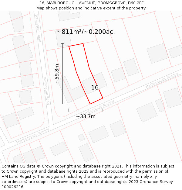 16, MARLBOROUGH AVENUE, BROMSGROVE, B60 2PF: Plot and title map