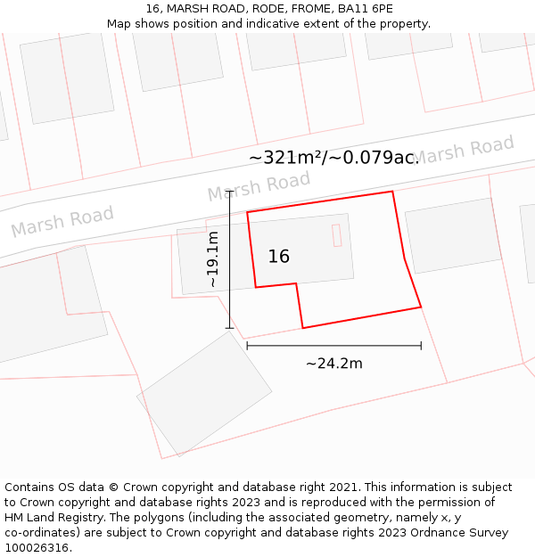 16, MARSH ROAD, RODE, FROME, BA11 6PE: Plot and title map