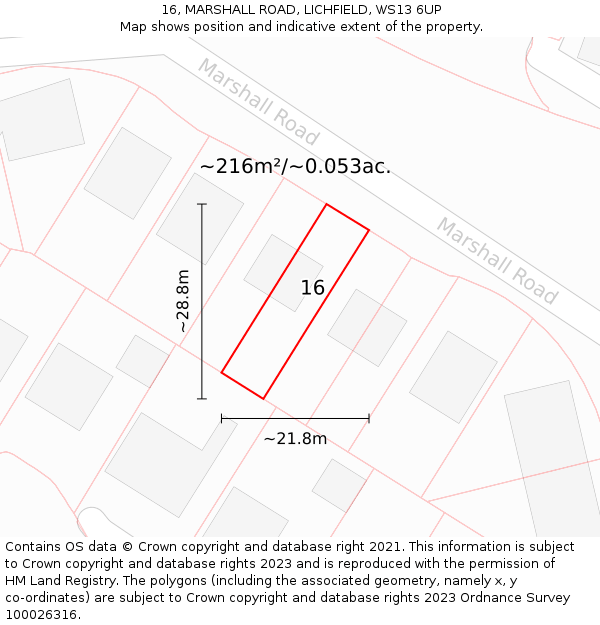 16, MARSHALL ROAD, LICHFIELD, WS13 6UP: Plot and title map