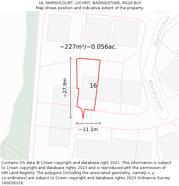16, MARSHCOURT, LYCHPIT, BASINGSTOKE, RG24 8UY: Plot and title map