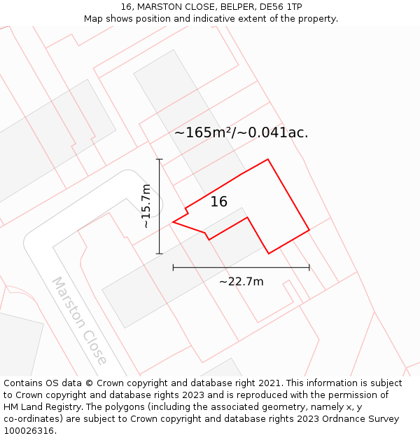 16, MARSTON CLOSE, BELPER, DE56 1TP: Plot and title map