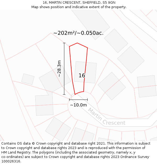 16, MARTIN CRESCENT, SHEFFIELD, S5 9GN: Plot and title map