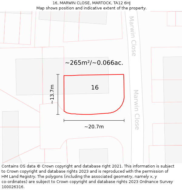 16, MARWIN CLOSE, MARTOCK, TA12 6HJ: Plot and title map