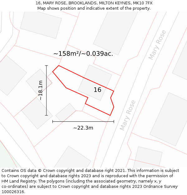16, MARY ROSE, BROOKLANDS, MILTON KEYNES, MK10 7FX: Plot and title map