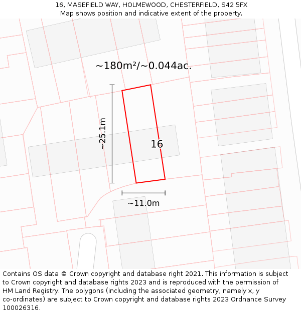 16, MASEFIELD WAY, HOLMEWOOD, CHESTERFIELD, S42 5FX: Plot and title map
