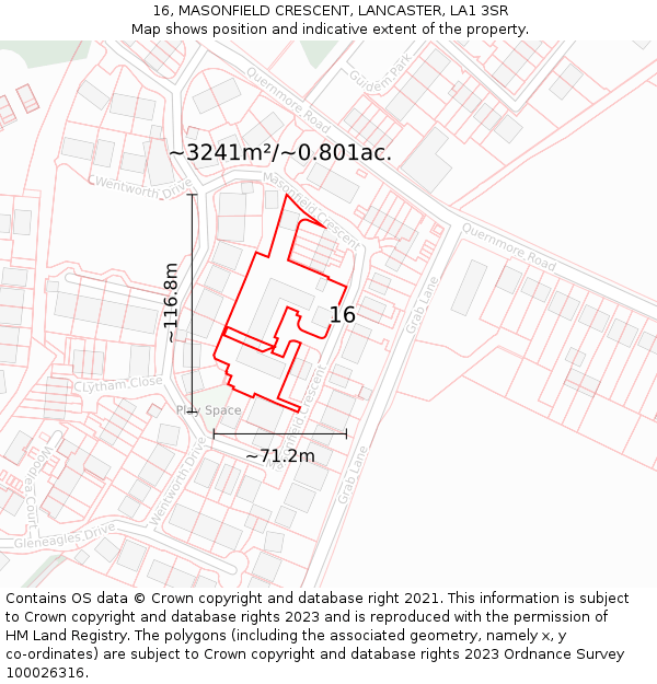 16, MASONFIELD CRESCENT, LANCASTER, LA1 3SR: Plot and title map