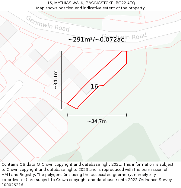 16, MATHIAS WALK, BASINGSTOKE, RG22 4EQ: Plot and title map