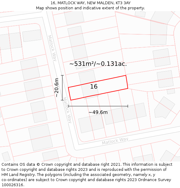 16, MATLOCK WAY, NEW MALDEN, KT3 3AY: Plot and title map